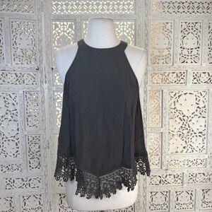 ASTR Black Silk Blend Halter Tank Top Womens Large Crochet Whimisgoth Boho